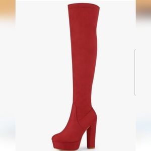 Perphy Platform Chunky Heel Red Over Knee Thigh High Boots for Women NWOT Sz 6.5